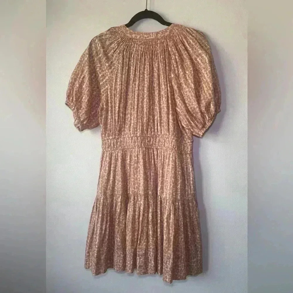 Ulla Johnson Mariana cotton Leopard Print Dress Sz 10 Summer Cocktail peach sun - Picture 5 of 9